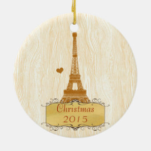 Christmas Family Photo with Eiffel Tower Ceramic Ornament