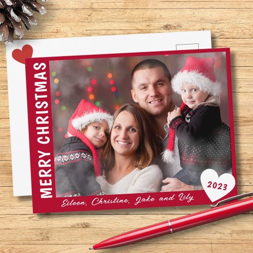 Christmas Family Photo with Your Names Holiday Postcard