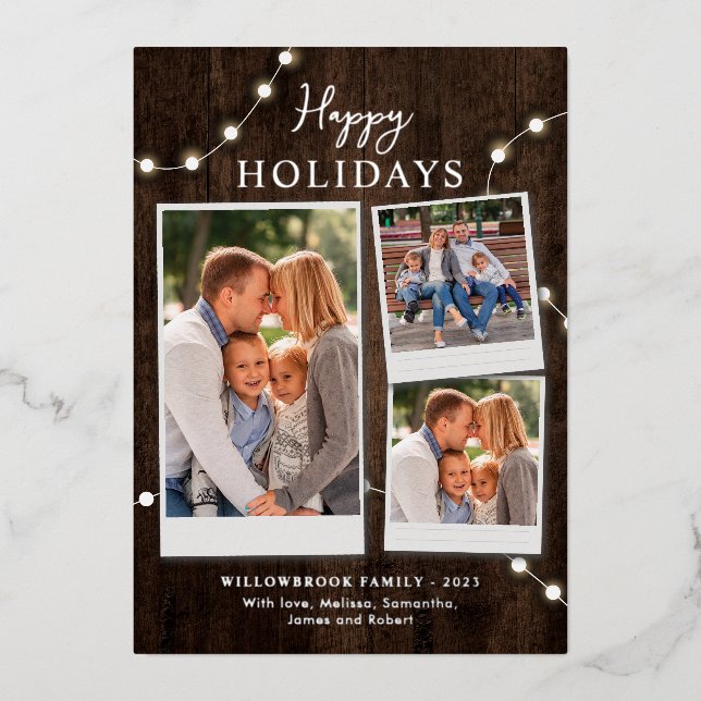 Christmas Family Photos Rustic Foil Holiday Card (Front)