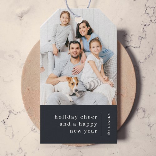 Christmas Family Portrait  Minimal Charcoal Gray Gift Tags