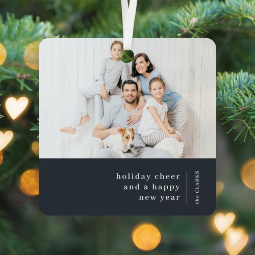 Christmas Family Portrait  Minimal Charcoal Gray Metal Ornament