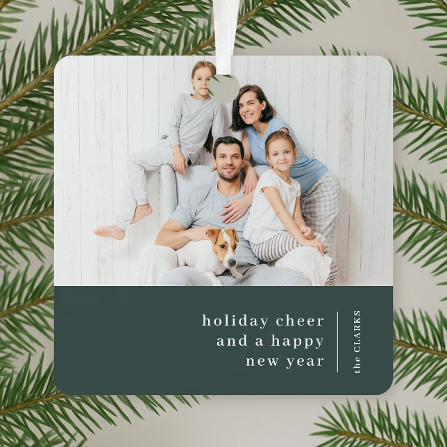 Christmas Family Portrait | Minimal Forest Green Metal Ornament (Creator Uploaded)