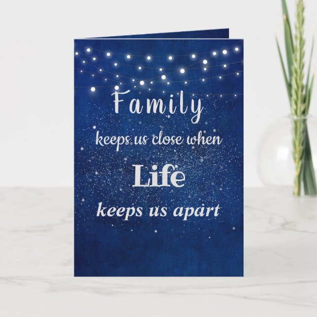 Christmas family quote on blue holiday card (Front)