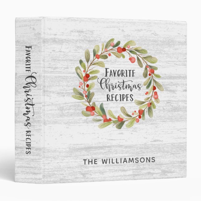 Christmas Family Recipe Book Cookbook 3 Ring Binder (Front/Spine)