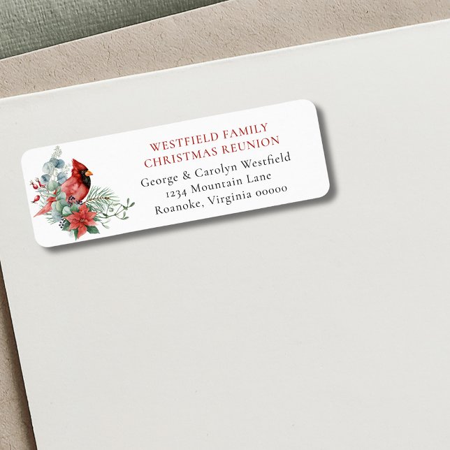Christmas Family Reunion Cardinal Return Address Label (Christmas Family Reunion Red Cardinal Party Invitation Return Address Label)