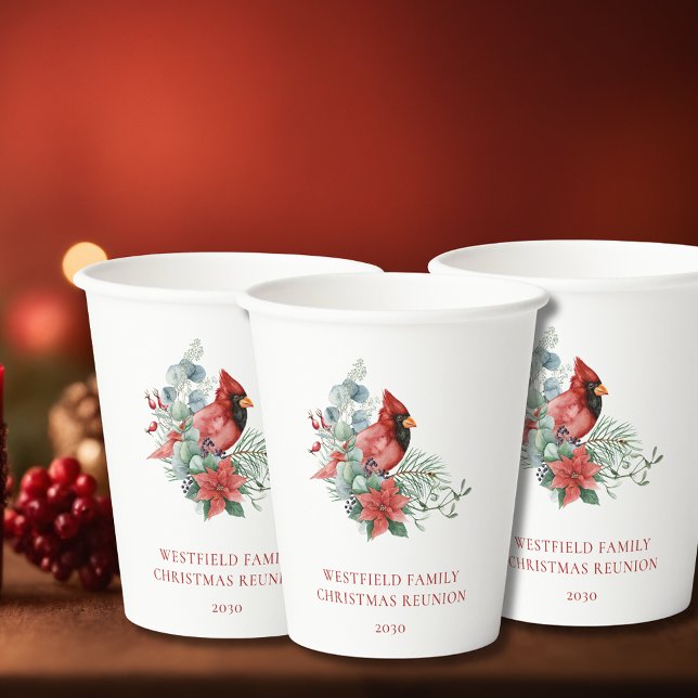 Christmas Family Reunion Red Cardinal Paper Cups (Christmas Family Reunion Red Cardinal Party Paper Cups)
