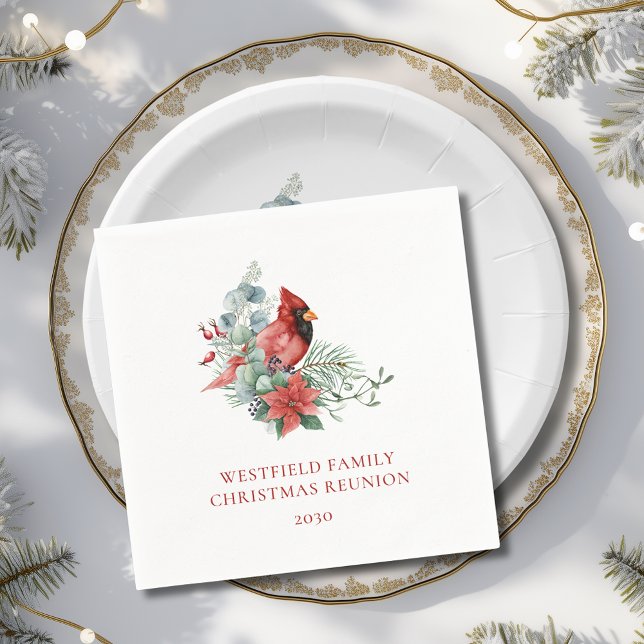 Christmas Family Reunion Red Cardinal Paper Napkins (Christmas Family Reunion Red Cardinal Party Paper Napkin)