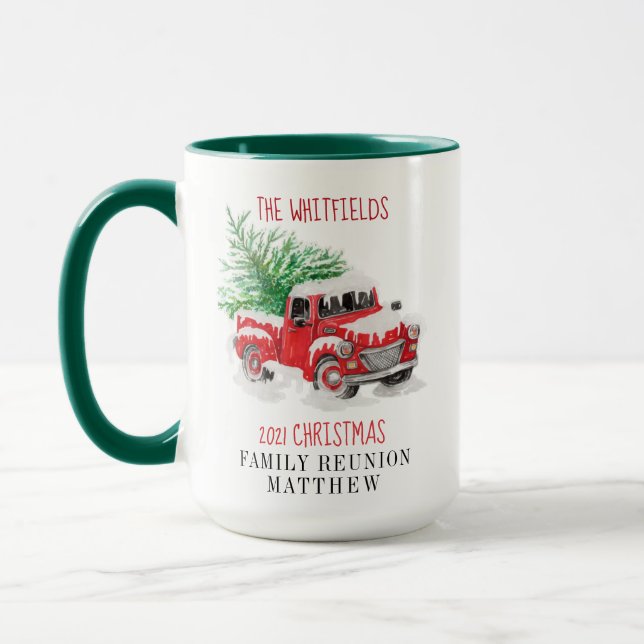 Christmas Family Reunion Red Truck Personalized Mug (Left)