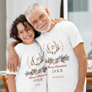 Christmas family rustic vintage floral monogrammed T-Shirt