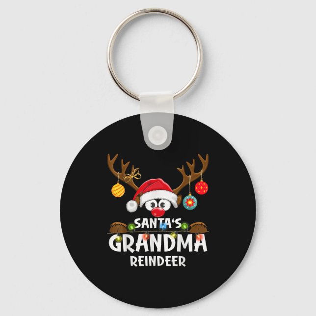 Christmas Family Santa's Grandma Reindeer Pajama  Keychain (Front)