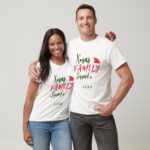 Christmas family squad red Santa hat personalized T_Shirt