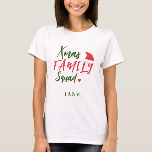 Christmas family squad red Santa hat personalized T_Shirt