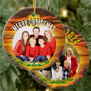 Christmas Family Sunset 2584 Ceramic Ornament