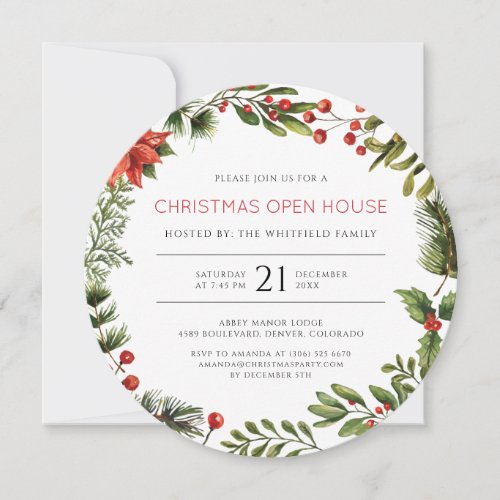Christmas Family Watercolor Berries Holiday Party Invitation