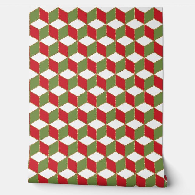 Christmas famous cubes geometric pattern wallpaper  (Unrolling)
