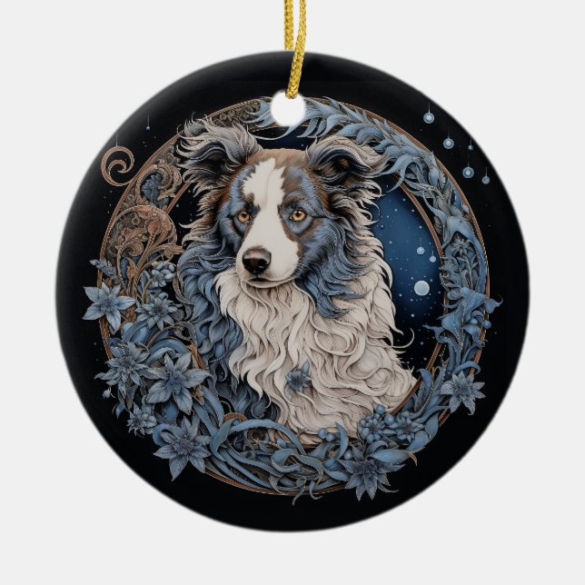Christmas Fantasy Aussie Ceramic Ornament (Front)