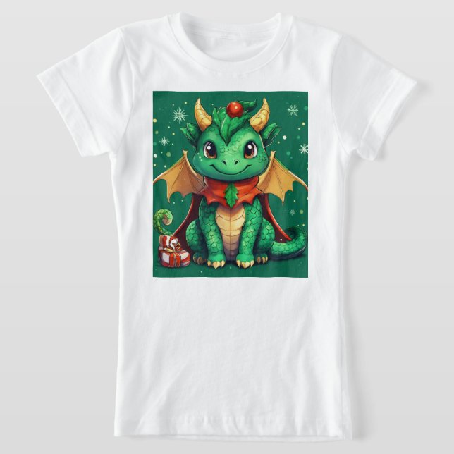 Christmas Fantasy Cute Dragon T-Shirt Design (Laydown)