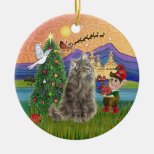 Christmas Fantasy - Norwegian Forest cat Ceramic Ornament