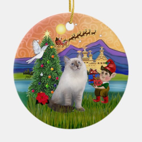 Christmas Fantasy _ Ragdoll cat blue seal point Ceramic Ornament