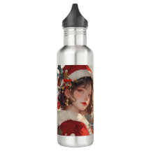Christmas Fantasy Romantic SantaGirl Water Bottle