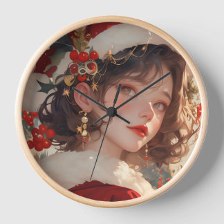 Christmas Fantasy: Romantic Wood Frame Wall Clock