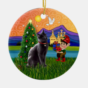 Christmas Fantasy - Russian Blue cat Ceramic Ornament