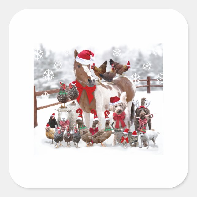 CHRISTMAS FARM ANIMAL IN Santa hats STICKERS (Front)