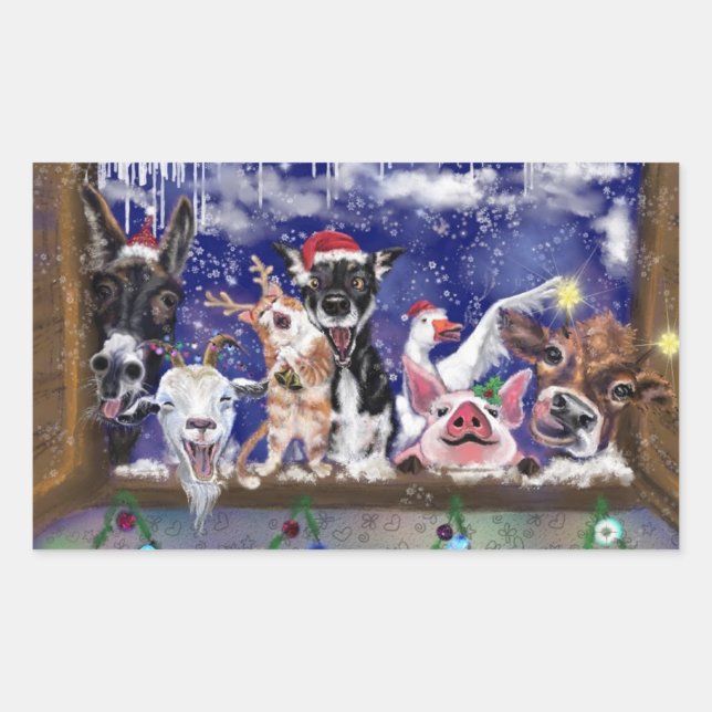 Christmas Farm Animal Party Sticker (Front)