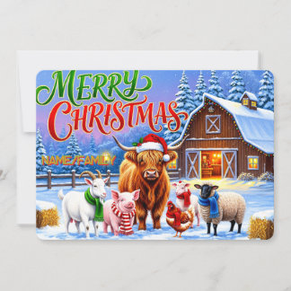 Christmas Farm Animals Gathering Holiday Card