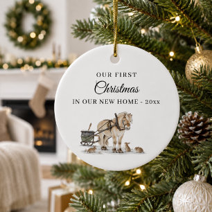 Christmas Farm Horse Animals Winter Ceramic Ornament