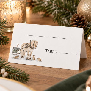 Christmas Farm Horse Animals Winter Dinner Place Card