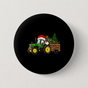 Christmas Farm Tractor Tree Lights Santa Hat Xmas Button