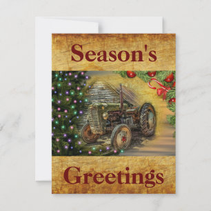 Christmas Farm Tractor With Christmas Tree Holiday Card