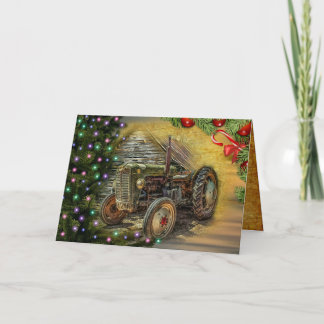 Christmas Farm Tractor With Christmas Tree Holiday Card