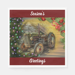 Christmas Farm Tractor With Christmas Tree Napkins