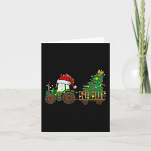 Christmas Farm Tractor Xmas Tree Lights Santa Hat Card