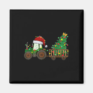 Christmas Farm Tractor Xmas Tree Lights Santa Hat Magnet