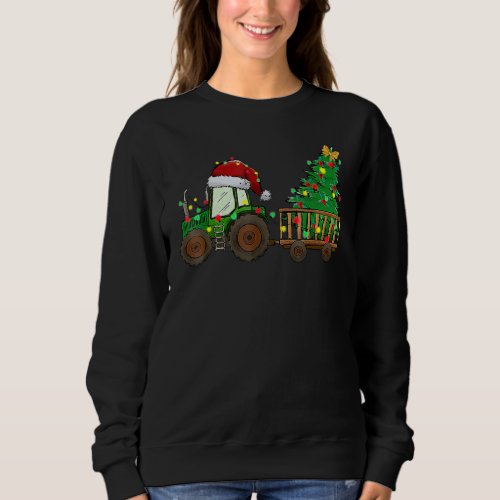 Christmas Farm Tractor Xmas Tree Lights Santa Hat  Sweatshirt