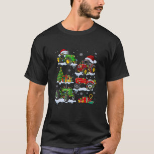 Christmas Farm Tractor Xmas Tree Lights Santa Hat T-Shirt