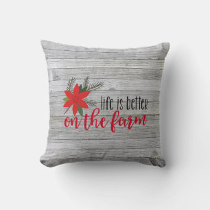 Christmas Farm Verse On Rustic Barn Wood Throw Pillow