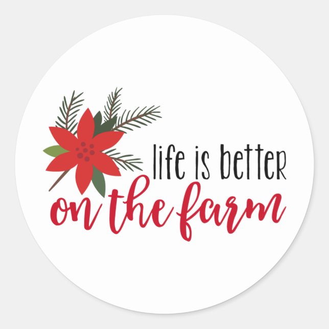 Christmas Farm Verse On White Classic Round Sticker (Front)