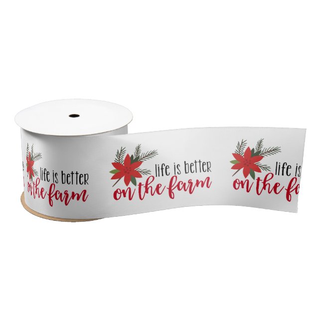Christmas Farm Verse On White  Satin Ribbon (Spool)