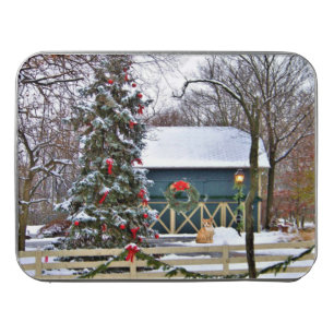 Christmas Farm with Barn and Tabby Cat Jigsaw Puzzle