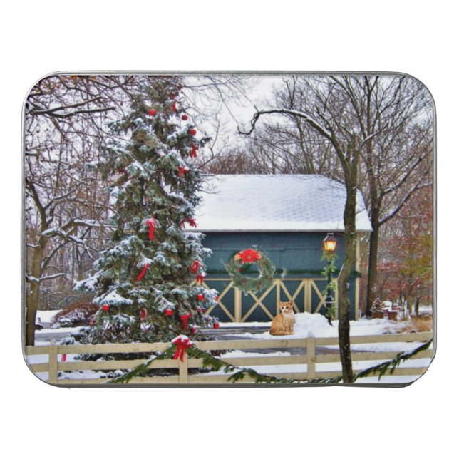 Christmas Farm with Barn and Tabby Cat Jigsaw Puzzle (Case Horizontal)