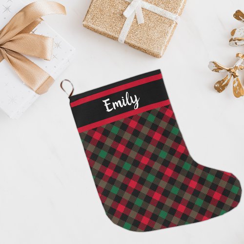 Christmas Farmhouse Personalized Tartan Plaid Large Christmas Stocking