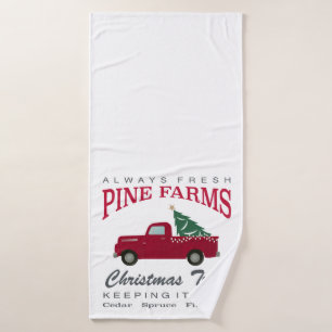 CHRISTMAS FARMHOUSE RED TRUCK BATH TOWEL