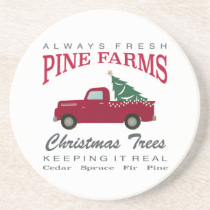 CHRISTMAS FARMHOUSE RED TRUCK COASTER