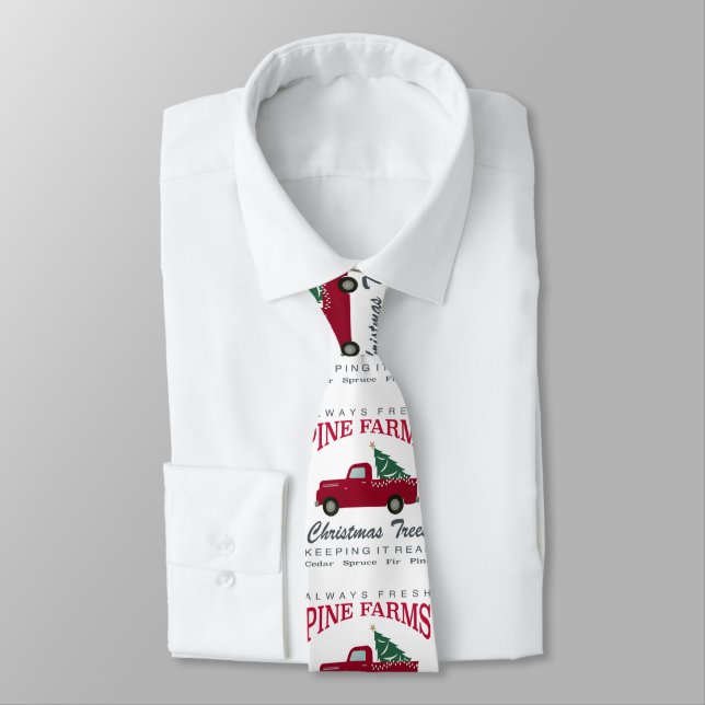CHRISTMAS FARMHOUSE RED TRUCK NECK TIE (Tied)