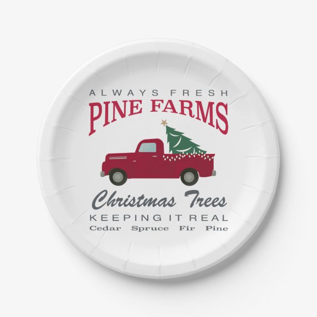 CHRISTMAS FARMHOUSE RED TRUCK PAPER PLATES (Front)