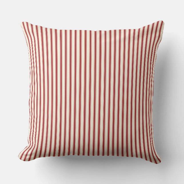 Christmas Farmhouse Rustic Vintage Red Ticking Throw Pillow (Front)